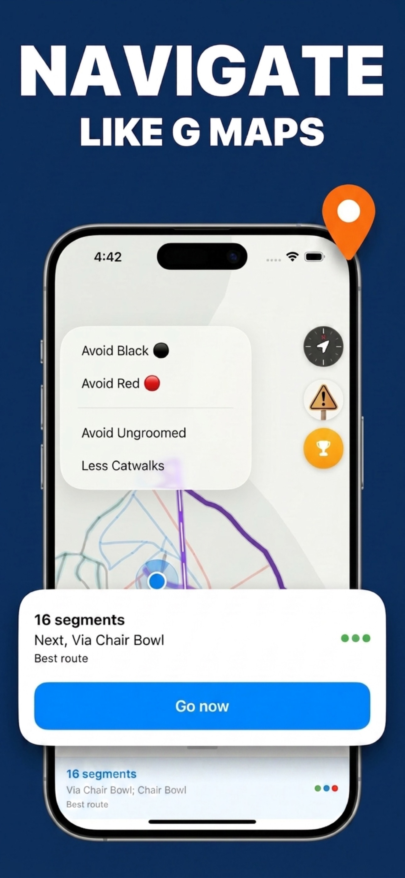 SnowRun turn-by-turn navigation on ski resort map