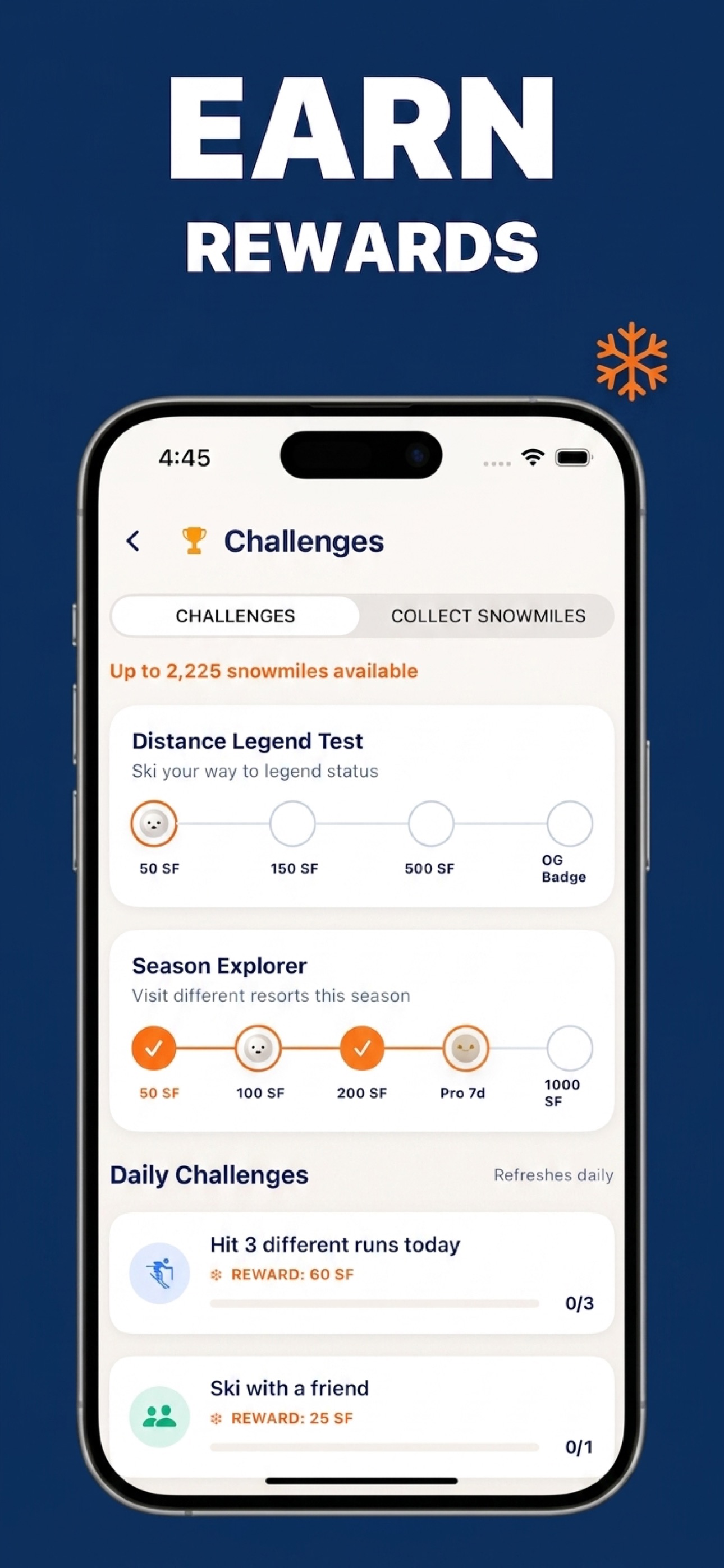 Snowmile rewards, challenges, and collectible badges