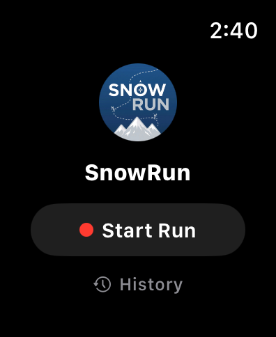 SnowRun on Apple Watch showing Start Run screen
