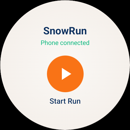 SnowRun on Wear OS showing Start Run screen